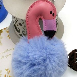 Cute Blue Flamingo Bird Pom Pom Handbag Keychains